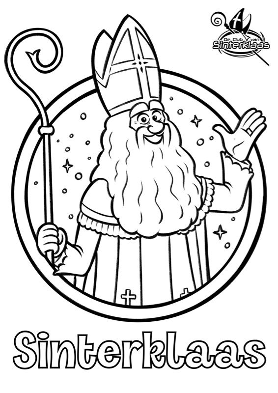 Voorbeeld van kleurplaat Sinterklaas — zwart-wit lijntekening om in te kleuren